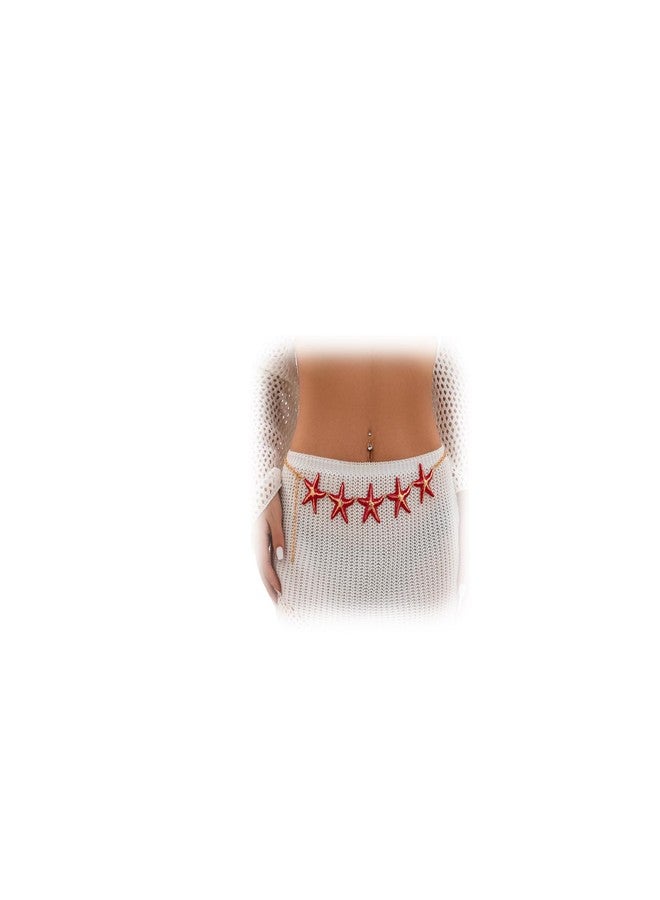 WFik Gold Metal Star Waist Chain, Bikini Starfish Jewelry, 35-Inch Long Link Belly Belt, Dress Outfit Accessory, Summer Body Jewelry for Women (Red) - Image 1